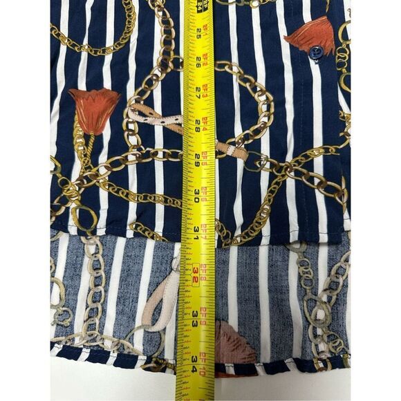 Marquis Women’s Blouse Size S Blue Brown Chain Pattern Button Down Long Sleeve - Picture 9 of 14